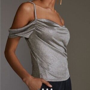 New Lurex Cowl Neck Anthropologie Top Size XS Metallic Festive